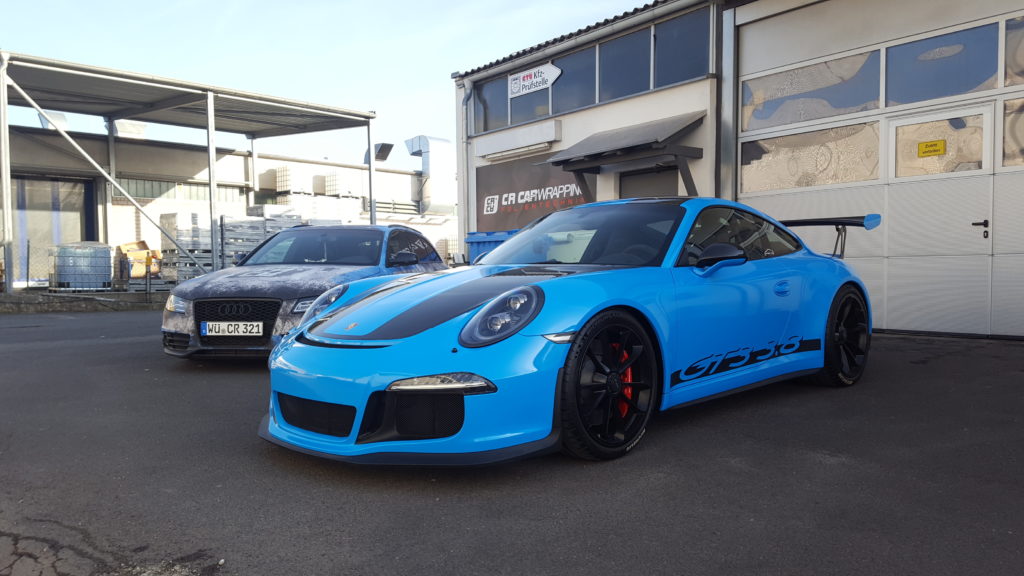 folierung würzburg Porsche GT3 Komplettfolierung Light Blue